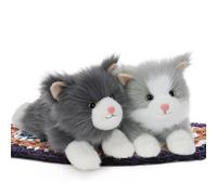 MorisMos Cat Teddy Set, 2pcs 42cm Realistic Kitten Soft Toy, Cuddly Fluffy Blue Cat Plush Toy, Kawaii Stuffed Animal Present for Boys Girls Girlfriend Birthday Deco