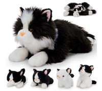 MorisMos Cat Teddy with Kitten Babies inside, Lifelike Cuddly Kitty Stuffed Animal Plush Soft Toys, Kawaii Presents for Kids Girls Boys Birthday Party Decoration (White and Black 50cm)