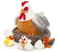 MorisMos Chicken Teddy Soft Toy, 35cm Mom Chicken with Chicks Baby Inside, Cuddly Egg Laying Hen Plush Toys, Kawaii Fluffy Stuffed Animals Presents for Kids Girlfriend Birthday Deco