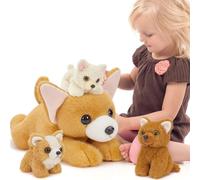 MorisMos Chihuahua Dog Teddy with Baby Puppies inside, Lifelike Cuddly Puppy Stuffed Animal Plush Soft Toys, Kawaii Presents for Kids Girls Boys Birthday Party Decoration Christmas (45cm)
