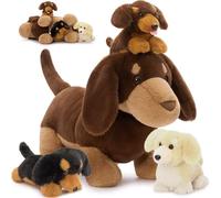 MorisMos Cuddly Dachshund Dog Teddy with Baby Puppies inside, 45cm Long Sausage Dog Soft Toy Stuffed Animal, Christmas Birthday Presents for Kids.