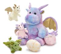 MorisMos Cuddly Dragon Teddy with Babies inside, Dragons Stuffed Animal Plush Toys, Giant Rainbow Dragon Plush Toy with Wings，Presents for Kids Girls Boys Birthday Party Decoration (35cm)