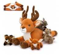MorisMos Deer Plush Teddy, 45 cm Mommy Deer Stuffed Animal with 4 Babies, Soft Large Deer Plush Toy with Fawn Plushies for Kids Girls Boys Christmas Birthday
