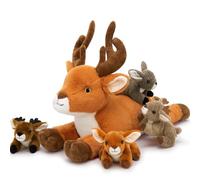 MorisMos Deer with Antlers Teddy Soft Toy with Babies inside, Lifelike Lying Reindeer Fawn Stuffed Animal Plush Cuddly, Kawaii Gifts for Kids Girls Boys Birthday Party Christmas Decorations (45 cm)