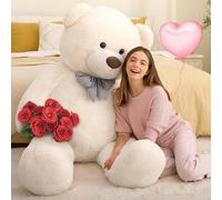 MorisMos Extra Large 180cm/71in Teddy Bear for Girlfriend, Huge Oversized Cuddly Super Soft Teddybear, Fluffy Stuffed Teddys Plush Toy Birthday Gifts for Girls Wife Women, Party Decor 6ft Ivory