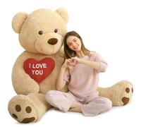 MorisMos Extra Large 183cm/72in Teddy Bear for Girlfriend, I LOVE YOU Huge Oversized Cuddly Super Soft Teddybear, Stuffed Teddys Plush Toy Birthday Gifts for Girls Women, Party Decor 6ft Light Brown