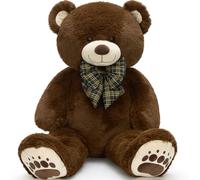 MorisMos Giant 120cm Teddy Bear, Dark Brown Plush with Grid Bow Tie, Soft & Cuddly Big Bear, Perfect Birthday for Girls, Boys, and Teens, Easy-Care Nursery Room Decor