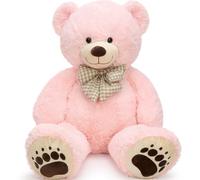 MorisMos Giant 120cm Teddy Bear, Pink Plush with Grid Bow Tie, Soft & Cuddly Big Bear, Perfect Birthday for Girls, Boys, and Teens, Easy-Care Nursery Room Decor