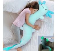 MorisMos Giant Axolotl Plush Body Pillow, Big Axolotl Stuffed Animal, XL Salamander Plush Pillow Toy for Kids, Glow in The Dark Salamander Plushies, Birthday Easter Gift, Baby Shower Decor, Blue