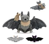 MorisMos Giant Bat Teddy Soft Toy, 80cm Mom Bat with 3 Cuddly Baby Inside, Big Fluffly Stuffed Animal, Realistic Large Kawaii Plushy Present for Kids Birthday Deco