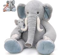 MorisMos Giant Elephant Teddy Soft Toy, 100cm Big Grey Elephant with Baby, XXL Kawaii Large Plush Cuddly Fluffy Gift for Kids Birthday
