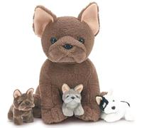 MorisMos Giant French Bulldog Teddy Stuffed Animal, 45cm Mom Dog with 3 Cuddly Puppy Baby Inside, Big Realistic Dog Plush Soft Toy Kawaii Present for Kids Birthday Deco