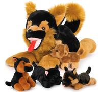 MorisMos Giant German Shepherd Teddy Soft Toy, 50cm Large Mom Dog with 4 Cuddly Puppy Babies Inside, Big Realistic Dog Plush Stuffed Animal Kawaii Gift for Kids Birthday