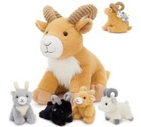 MorisMos Giant Goat Teddy, 37cm Mom with 4 Cuddly Baby Inside, Large Fluffly Mountain Goat Soft Toy Realistic Kawaii Plush Gift for Kids Birthday Deco