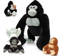 MorisMos Giant Grey Gorilla Teddy Soft Toy, 50cm Mom Gorilla with 3 Cuddly Baby Inside, Lifelike Gorilla Stuffed Animal Plush Cuddly, Kawaii Presents for Kids Girls Boys Birthday Party Deco