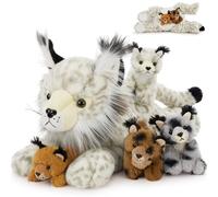 MorisMos Giant Lynx Teddy Soft Toy, 45cm Mom Lynx with 4 Cuddly Baby Inside, Big Fluffly Stuffed Animal, Realistic Large Kawaii Plushy Present for Kids Birthday Deco