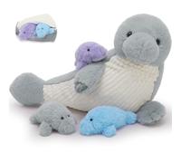 MorisMos Giant Manatee Teddy Soft Toy, 50cm Mom Manatee with 3 Cuddly Baby Inside, Big Fluffly Stuffed Animal, Realistic Large Kawaii Plushy Present for Kids Birthday Deco