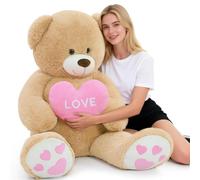 MorisMos Giant Teddy Bear 130cm (4.27ft) - Large Big Teddy Bear Lightbrown with Heart Stuffed Animal Plush Gift for Kids Girl Boy Him She, Valentine's Day, Birthday, Christmas