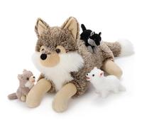 MorisMos Giant Wolf Teddy Soft Toy, 50cm Brown Wolf with 3 Cuddly Baby Inside, Big Fluffly Stuffed Animal, Realistic Large Kawaii Plushy for Kids Birthday