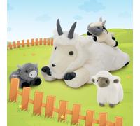 MorisMos Goat Teddy Soft Toy with Babies inside, Lifelike Goat Sheep Lamb Stuffed Animal Plush Cuddly, Kawaii Presents for Kids Girls Boys Birthday Party Decorations (45 cm)