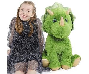 MorisMos Green Dinosaur Teddy Stuffed Animal 62cm, Fluffy Cuddly Triceratops Plush Soft Toy, Kawaii Dino Birthday Presents for Girls Boys Children Party Decorations