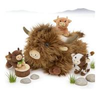MorisMos Highland Cow Plush with 3 Baby Cows Inside, 50 cm Scottish Highland Cow Stuffed Animal, Soft Farm Animal Plush Toy, Interactive Family Teddy Gift for Kids, Birthday, Christmas