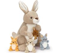 MorisMos Kangaroo Teddy with Babies inside, Lifelike Cuddly Kangaroos Stuffed Animal Plush Soft Toys, Kawaii Presents for Kids Girls Boys Birthday Party Decoration (52 cm)