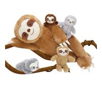 MorisMos Large Sloth Teddy Stuffed Animal, 56cm Cuddly Mom Sloth with 4 Babies Inside Kawaii Giant Sloth Plush Soft Toy Present for Kids Birthday Christmas Deco