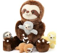 MorisMos Large Sloth Teddy Stuffed Animal, 60cm Cuddly Mommy Teddy with 4 Babies Inside Kawaii Giant Sloth Plush Soft Toy Gift for Kids Birthday Valentines Deco