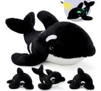 MorisMos Orcas Whale Soft Toy with Babies inside, Lifelike Orcas Black White Stuffed Animal Plush Cuddly,Night Light Kawaii Presents for Kids Girls Boys Birthday Party Decorations (60 cm)
