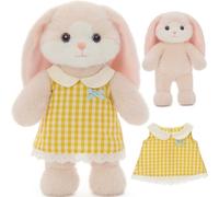 MorisMos Pink Bunny Stuffed Animal Doll with Removable Clothes Outfit,40cm Giant Stuffed Easter Bunny Rabbit Toy for Kid Girl Boy,Cute Plush Rabbit Dress Up Doll Gift for Valentine's Day Easter Decor