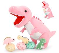 MorisMos Pink Dinosaur Teddy with Babies in Eggs, Cuddly Lifelike Tyrannosaurus Rex Dino Plush Stuffed Animal Soft Toys, Kawaii Presents for Girls Kids Boys Birthday Party Decorations 58cm