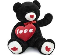 MorisMos XXL Giant Teddy Bear 130cm, Large Black Love Teddy for Girlfriend, Cuddly Bear with Red Heart, Fluffly Big Plush Soft Toy Gift for Kids Wife Birthday Mothers Day Decor