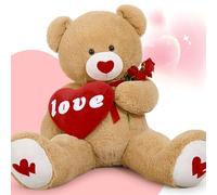 MorisMos XXL Giant Teddy Bear 130cm, Large Brown Love Teddy for Girlfriend, Cuddly Bear with Red Heart, Fluffly Big Plush Soft Toy Gift for Kids Wife Birthday Mothers Day Decor