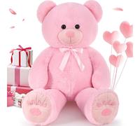 MorisMos XXL Giant Teddy Bear Soft Toy, 124cm Pink Teddy for Girlfriend, Big Cuddly Stuffed Bear Large Fluffy Teddies Plush Toy Gift for Kids Wife Mum Birthday Mothers Day Deco