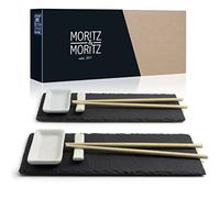 Moritz & Moritz 10 Piece Slate Sushi Set for 2 - Complete Set with Chopsticks, Chopstick Holders, Dip Bowls, Plates - Ceramic, Bamboo & Slate - for Sushi Lovers