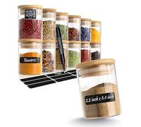 Moritz & Moritz 12x Small Spice Jars with Lids and Labels - Ø 5,5x8cm - 4.4oz/125 ml - Glass Spice Jars with Bamboo Lids with 12 x Labels and 1 x Chalk Pencil