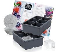 Moritz & Moritz 2 x 6 Square Ice Cube Moulds - Silicon Ice Cube Moulds for 12 Ice Cubes - Square Ice Cube Tray - Incl. 6 Coasters & Recipe Book - Big Ice Cube Tray