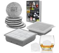 Moritz & Moritz 2 x 9 Square Ice Cube Tray with Lids - Silicon Ice Cube Moulds with Lid for 18 Cube-Shaped Ice Cubes - Incl. 6 Coasters & Recipe Book - Large Ice Cube Tray with Lid