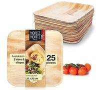 Moritz & Moritz 25x Disposable Palm Leaf Plates - Square Disposable Plates 20x20cm - Biodegradable Compostable Eco Friendly Disposable Plates - Like Paper, Wooden or Bamboo Plates