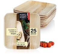 Moritz & Moritz 25x Disposable Palm Leaf Plates - Square Disposable Plates 25x25cm - Biodegradable Compostable Eco Friendly Disposable Plates - Like Paper, Wooden or Bamboo Plates