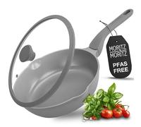 Moritz & Moritz 26cm Non-Stick Frying Pan with Glass Lid - Induction Compatible, Soft-Touch Handle, Deep Sauté Skillet - Oven Safe, PFOA-Free, Ideal for All Hobs