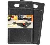 Moritz & Moritz 2X Small Plastic Chopping Boards with Juice Groove in Black Granite Look - 25x15 cm - Chopping Boards BPA Free - Breakfast Board - Chopping Board Set Hygienic and Dishwasher Safe
