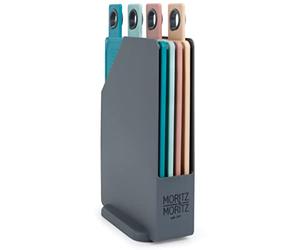 Moritz & Moritz 4X Colourful Chopping Board Set with Stand 20.5 x 14.7 cm - Chopping Boards for Kitchens with Anti-Slip Studs for Safe Cutting - Colorful Cutting Boards in a Cutting Board Stand