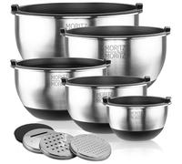 Moritz & Moritz 5-Piece Stainless Steel Mixing Bowls Set with Lids - Non-Slip Nesting Bowls or Mixing Bowls for Baking & Serving, Stackable Salad Bowls, Durable Prep Bowls for Everyday Kitchen Use