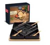 Moritz & Moritz 5X Black Dip Bowl Set with Wooden Tray - Snack Bowls Set Ceramic - Serving Set with Spoons