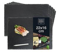 Moritz & Moritz 6X Slate Serving Boards 22x16cm with Chalk Pen - Natural Slate Platters for Cheese Sushi Tapas & Appetisers - Reusable Rustic Food Plates for Buffet Dining Events & Table Decoration