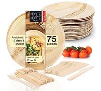 Moritz & Moritz 75-pc Palm Leaf dinnerware Round 25 cm - incl. Disposable Cutlery - 25 Sustainable Disposable Plates - Alternative to Bamboo dinnerware and Bamboo Plates