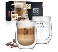 Moritz & Moritz Barista 2 x 300 ml Double Walled Coffee Glasses - Double-Walled Glasses for Coffee, Tea or Dessert - Dishwasher Safe