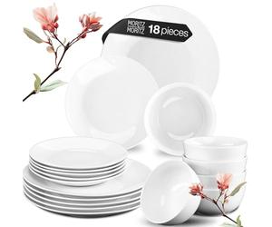Moritz & Moritz Basic 18-Piece White Dinner Set for 6 People - Modern Porcelain Tableware for 6 - Elegant Crockery Set with Plates & Bowls - Classic Minimalist Dish Set - Microwave & Dishwasher Safe